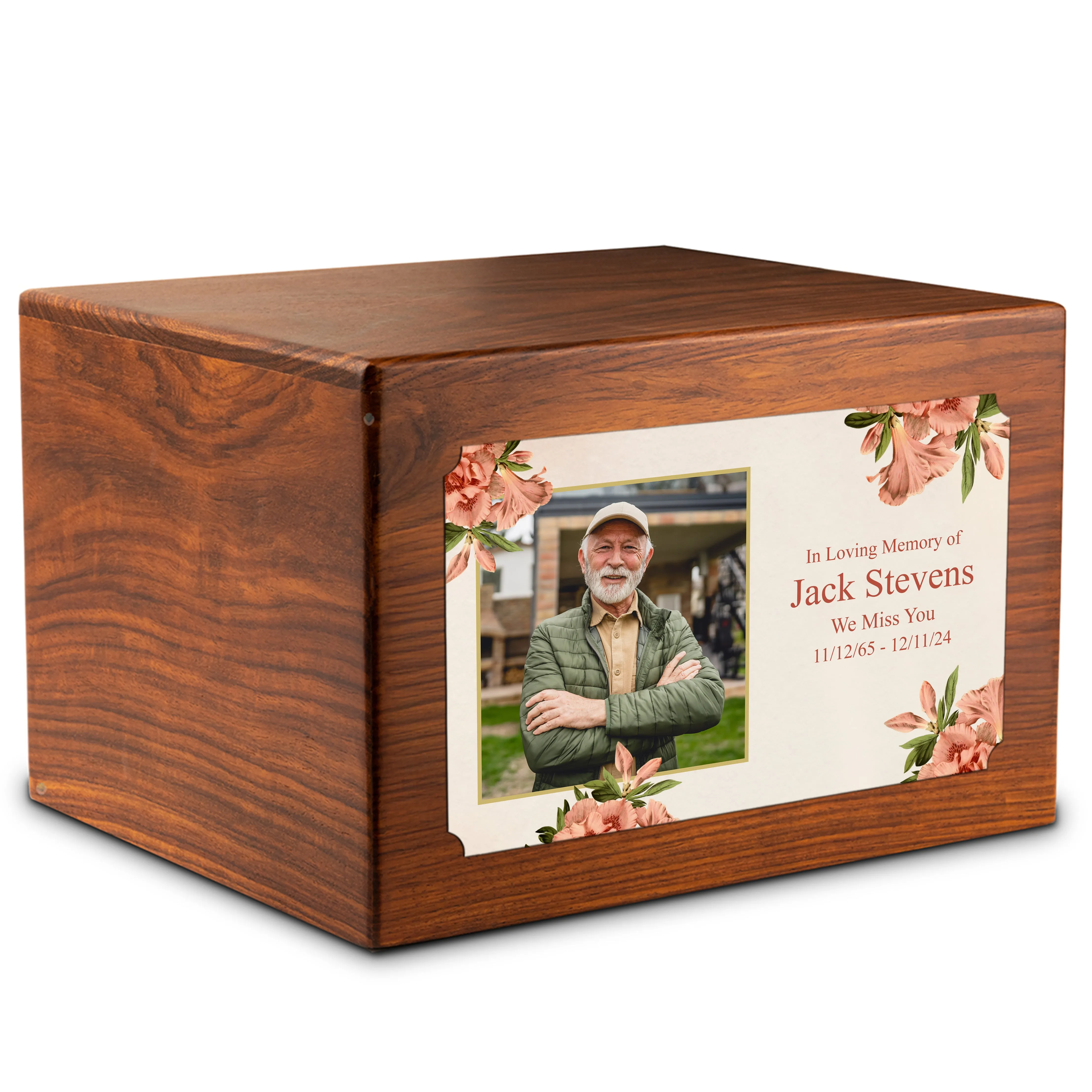 Adult Aura Azalea Flower Custom Printed Solid Wood Box Cremation Urn