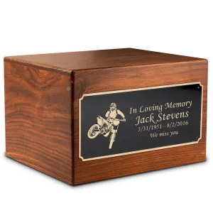 Adult Aura Dirt Bike Custom Engraved Solid Wood Box Cremation Urn