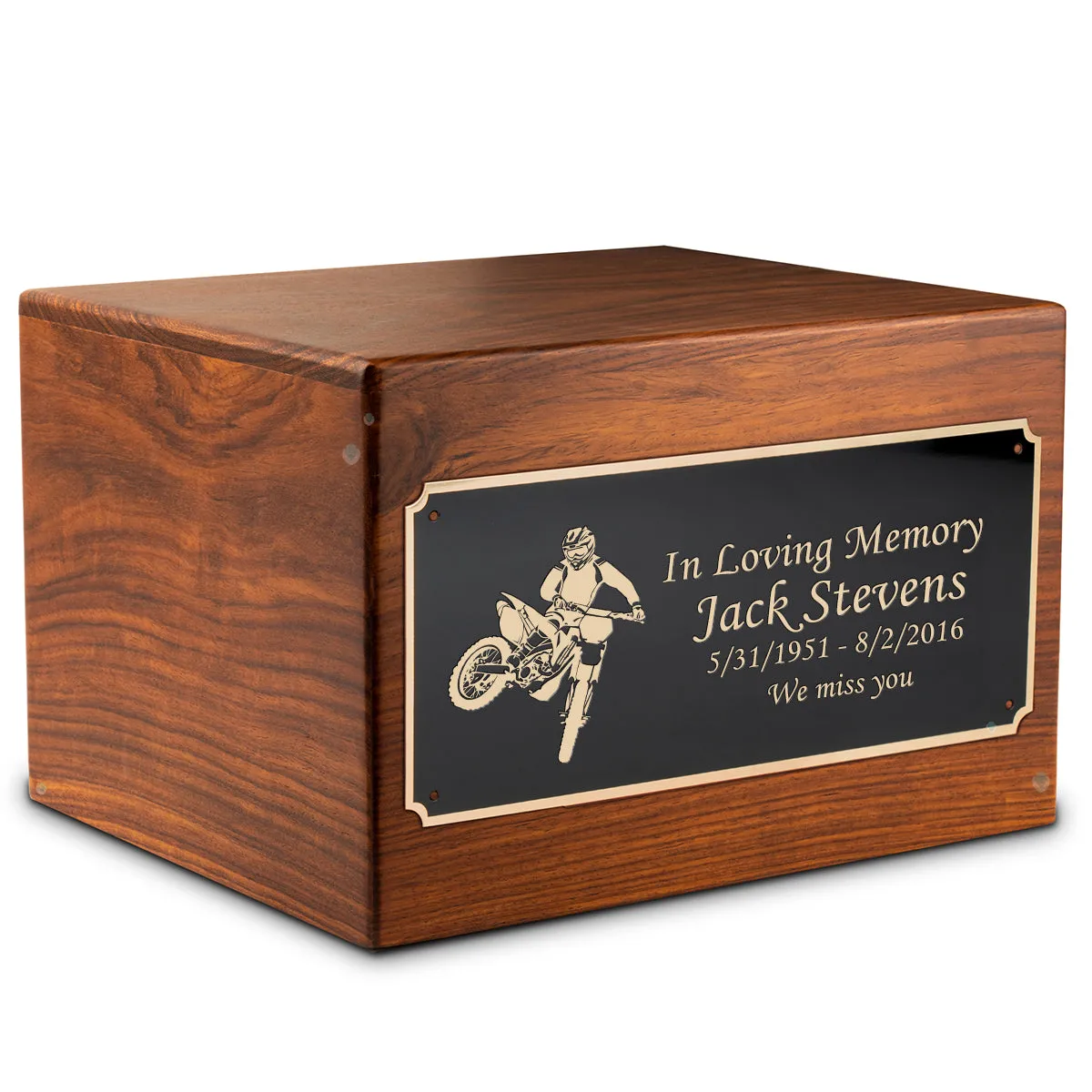 Adult Aura Dirt Bike Custom Engraved Solid Wood Box Cremation Urn