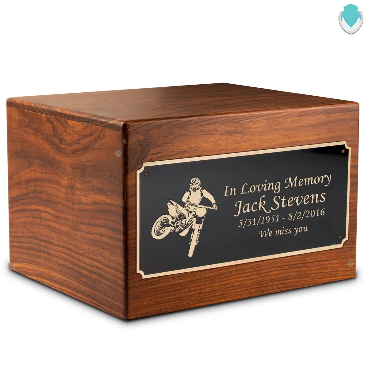 Adult Aura Dirt Bike Custom Engraved Solid Wood Box Cremation Urn