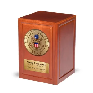 ADULT - Basswood  Urn  -AW04- Cherry with Military Emblem and Optional Plate