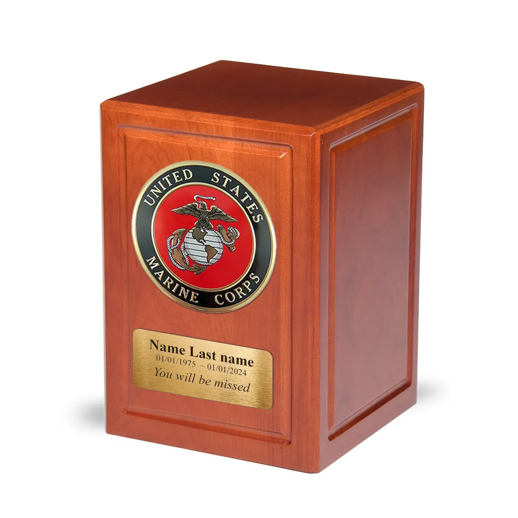 ADULT - Basswood  Urn  -AW04- Cherry with Military Emblem and Optional Plate