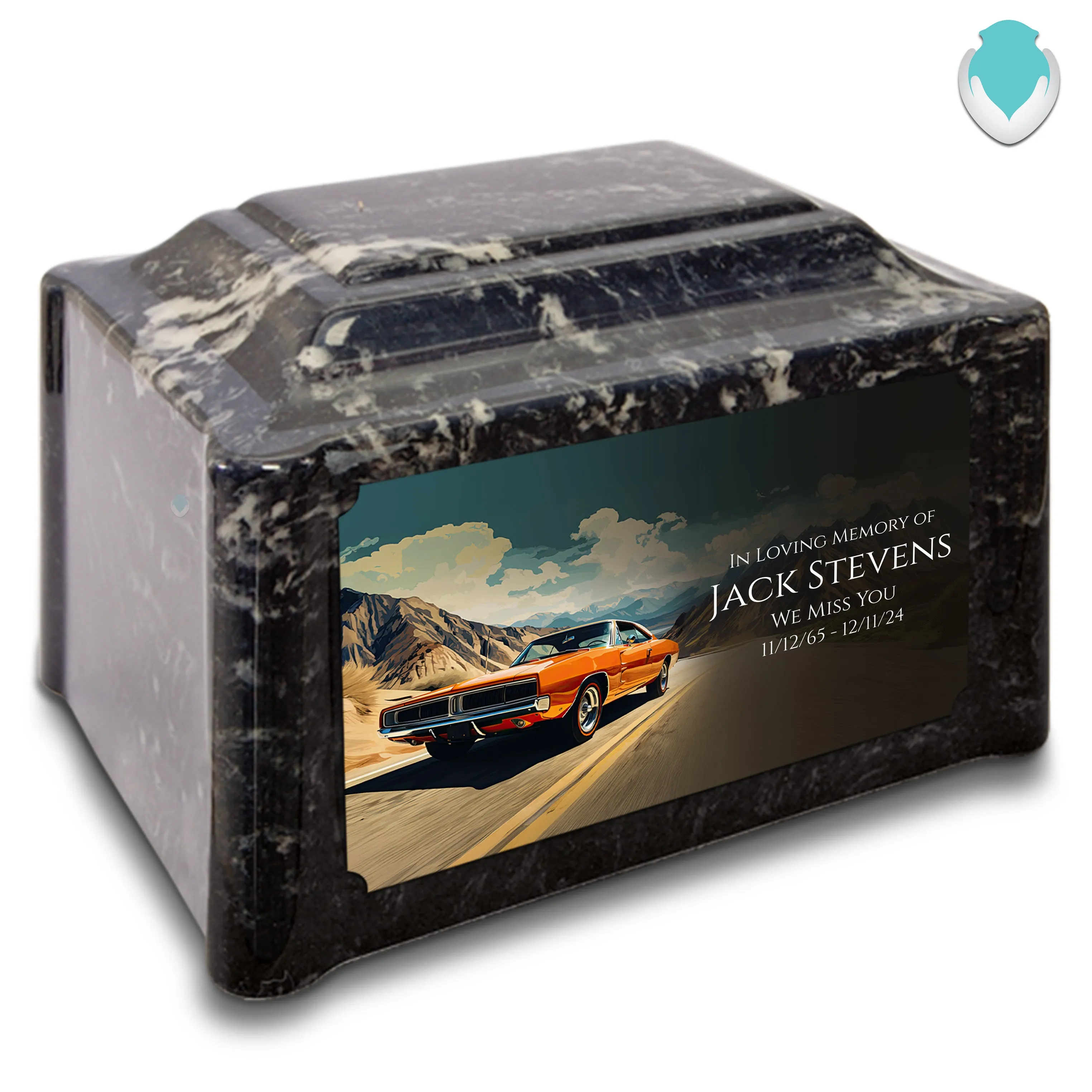 Adult Devotion Custom Printed Classic Car Cultured Marble Urns for Ashes