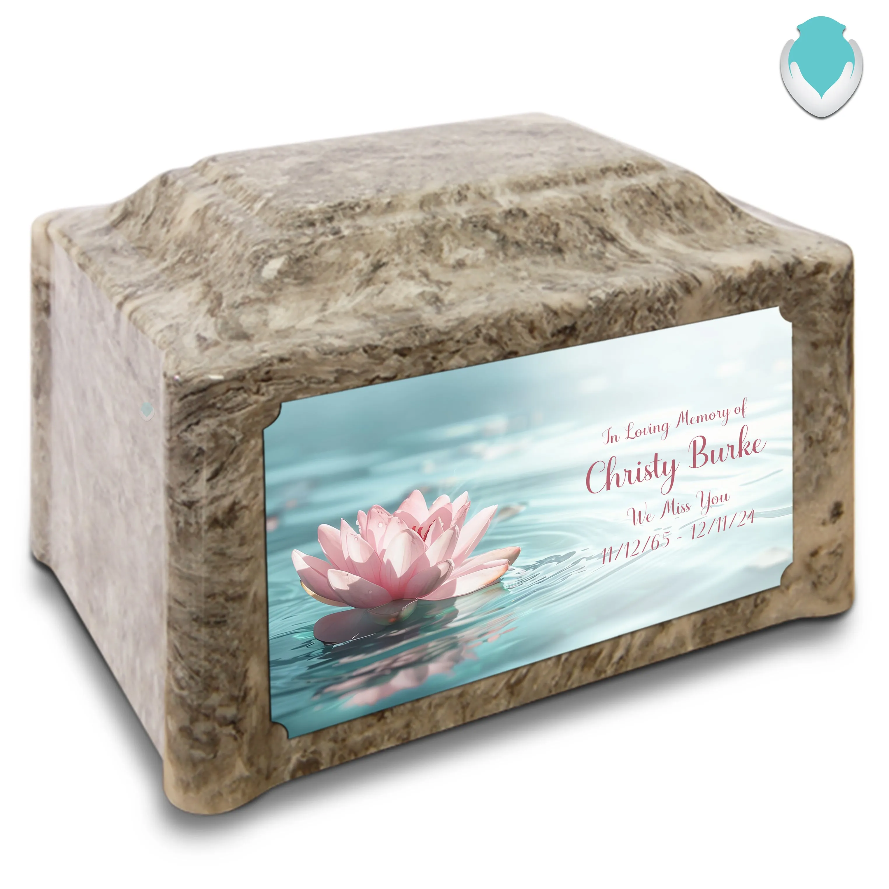 Adult Devotion Custom Printed Lotus Flower Cultured Marble Urns for Ashes