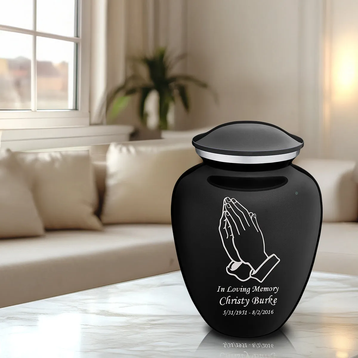 Adult Embrace Black Praying Hands Cremation Urn