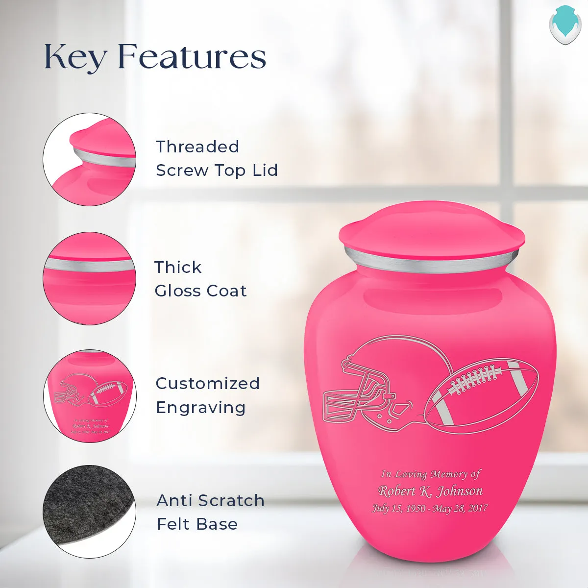 Adult Embrace Bright Pink Football Cremation Urn