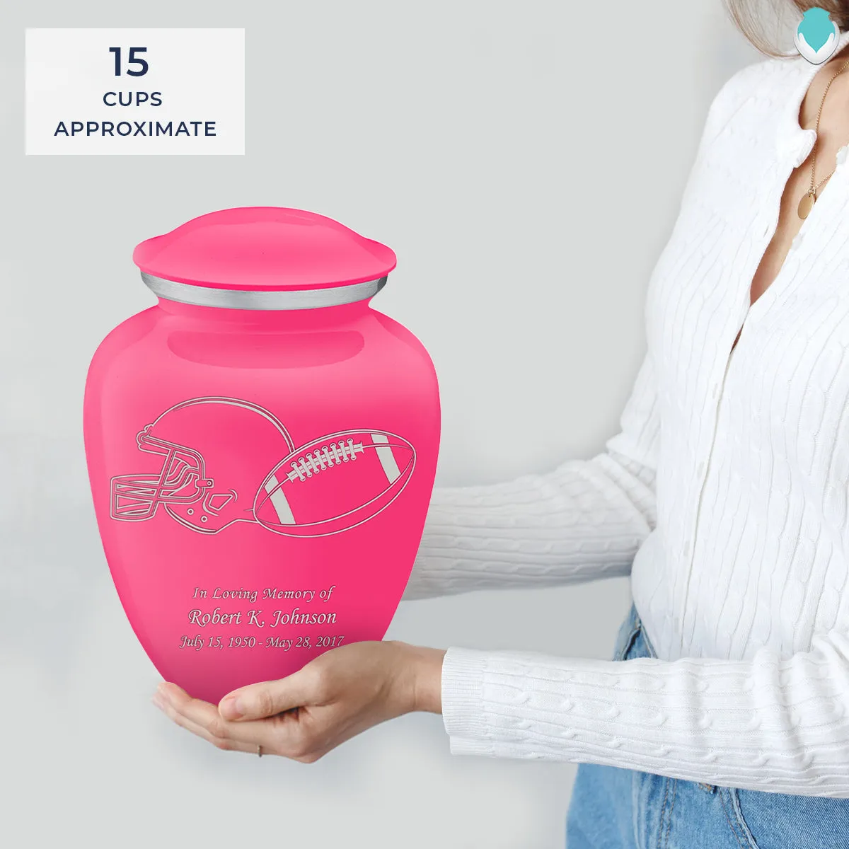 Adult Embrace Bright Pink Football Cremation Urn