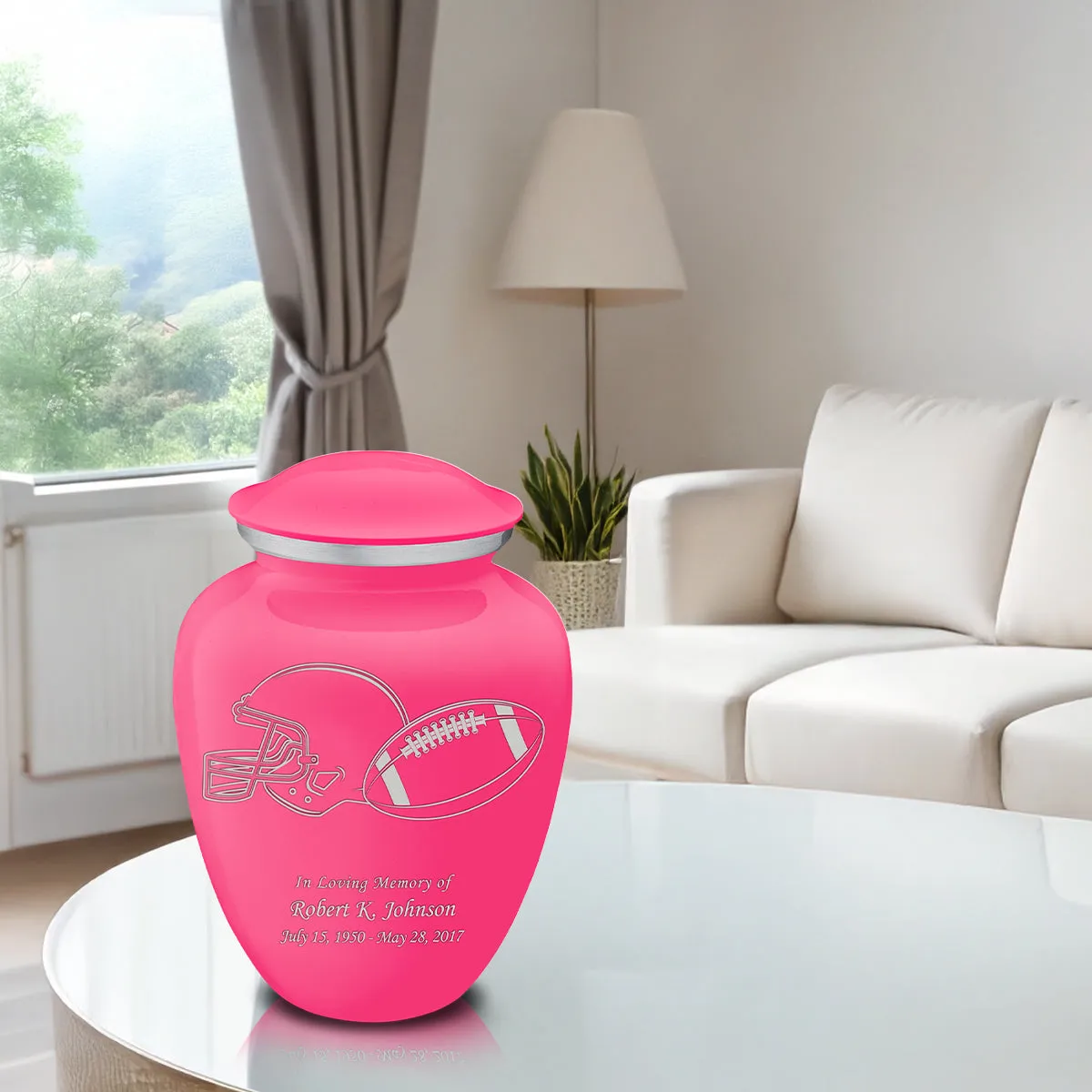 Adult Embrace Bright Pink Football Cremation Urn