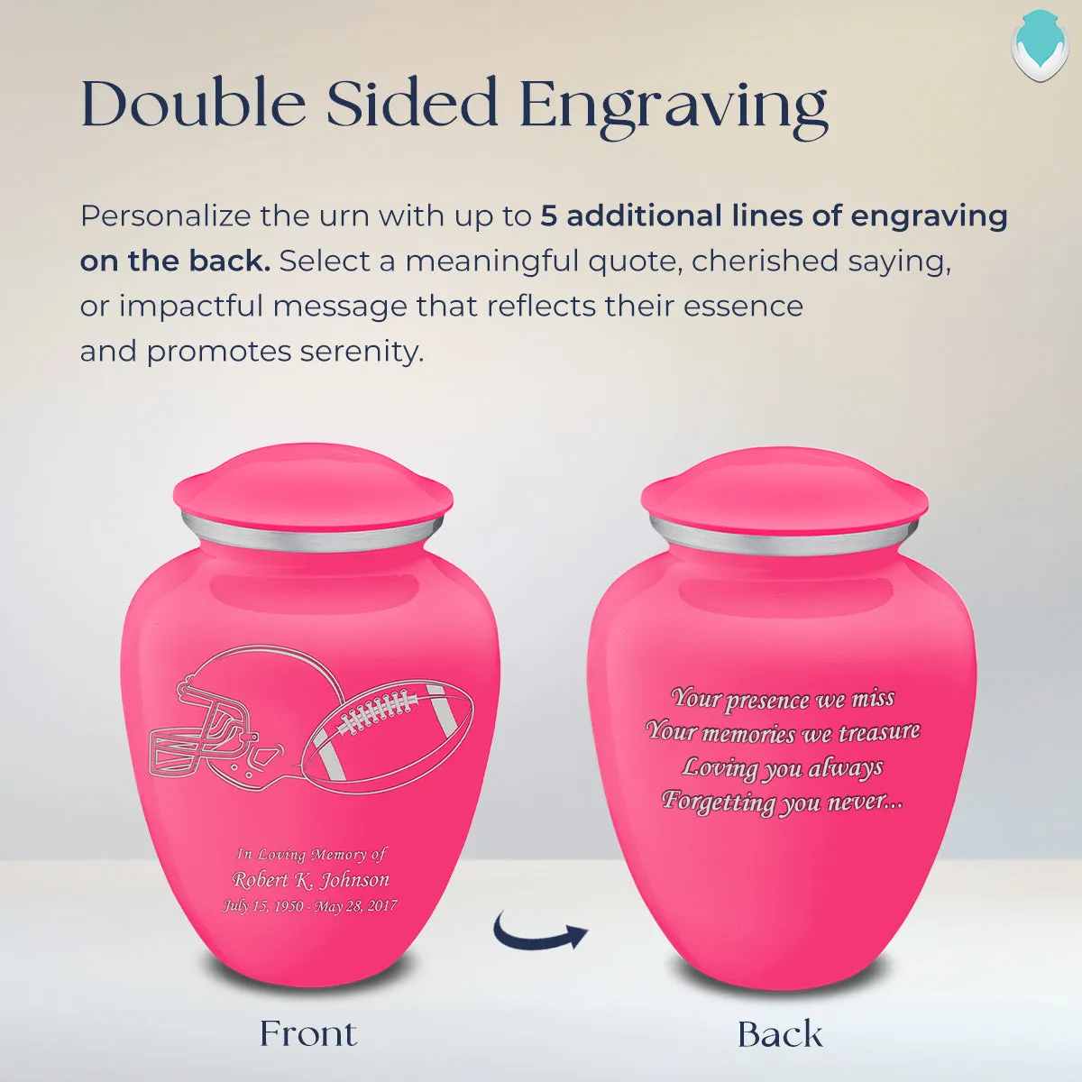 Adult Embrace Bright Pink Football Cremation Urn