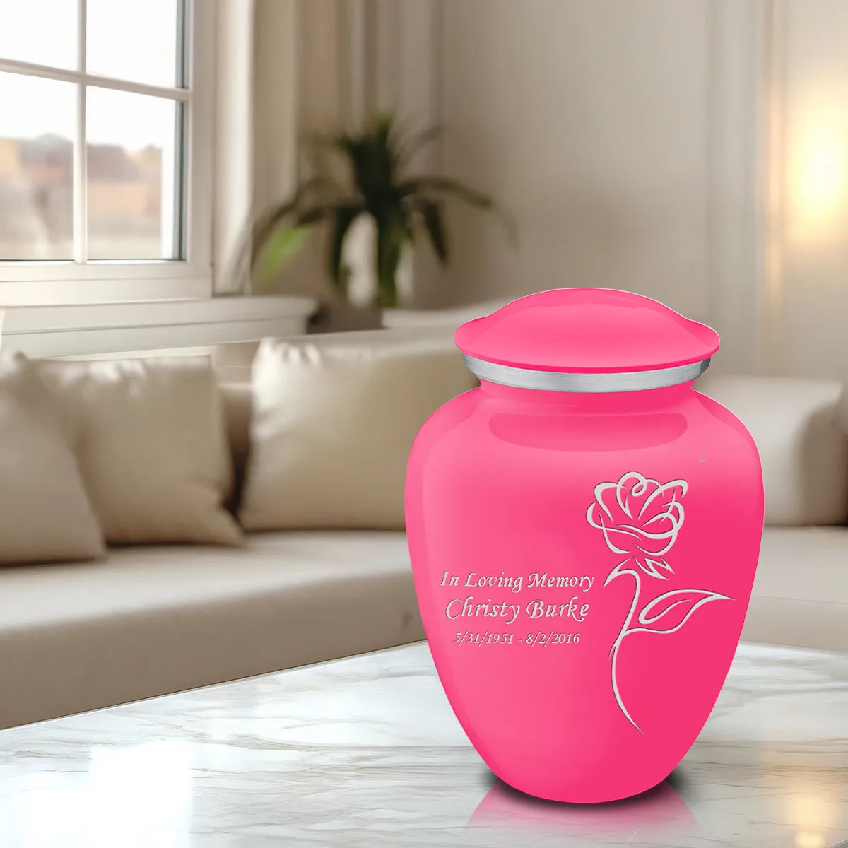 Adult Embrace Bright Pink Rose Cremation Urn