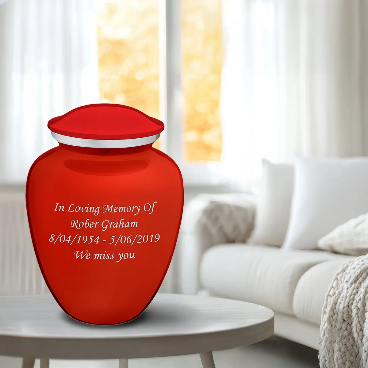 Adult Embrace Bright Red Custom Engraved Cremation Urn