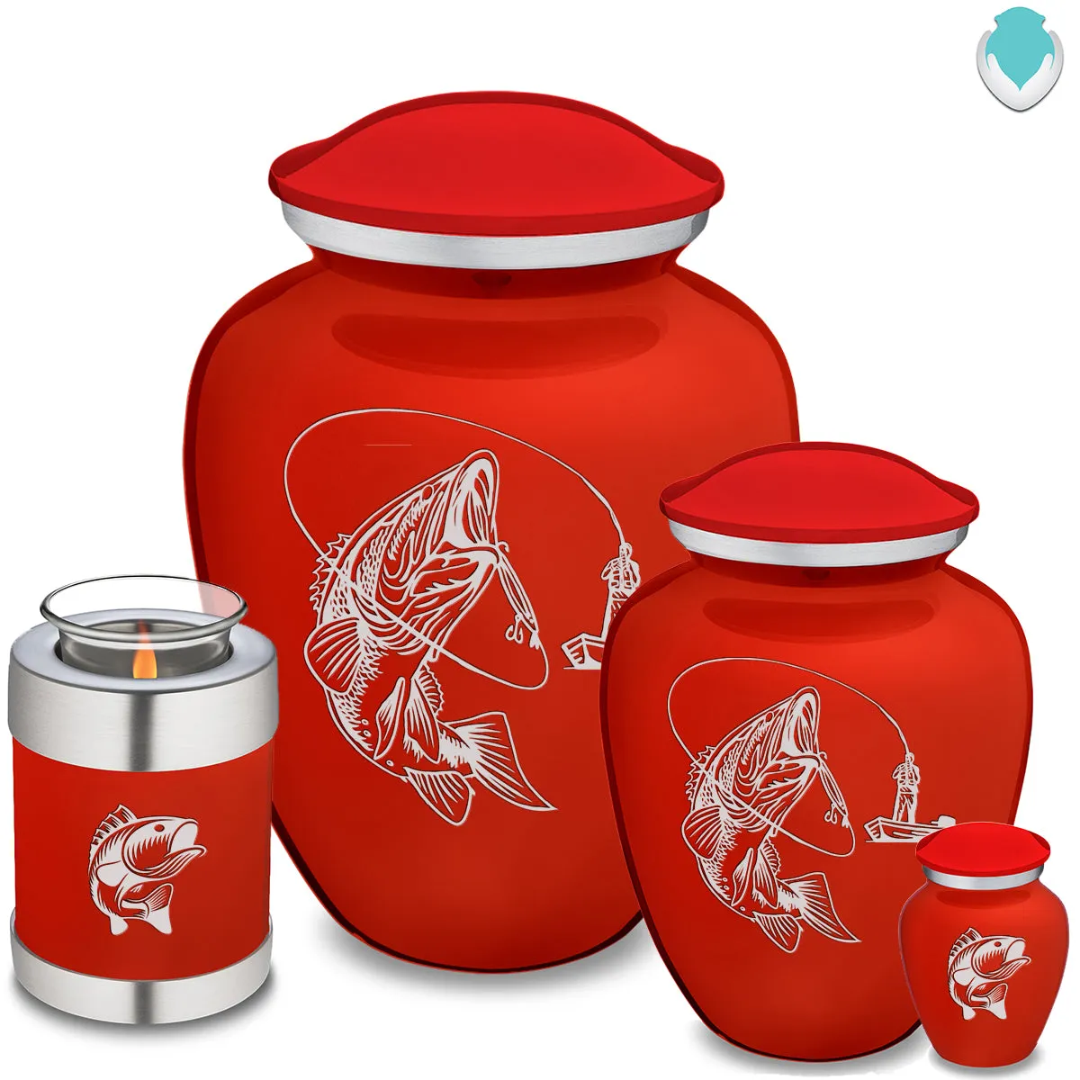Adult Embrace Bright Red Fishing Cremation Urn