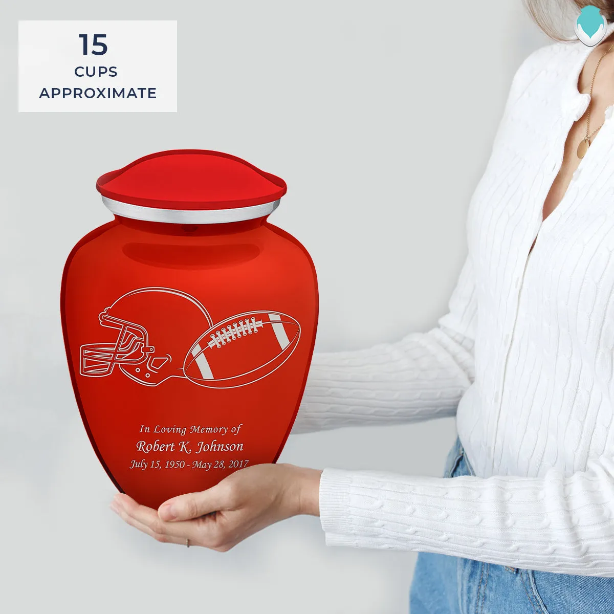 Adult Embrace Bright Red Football Cremation Urn
