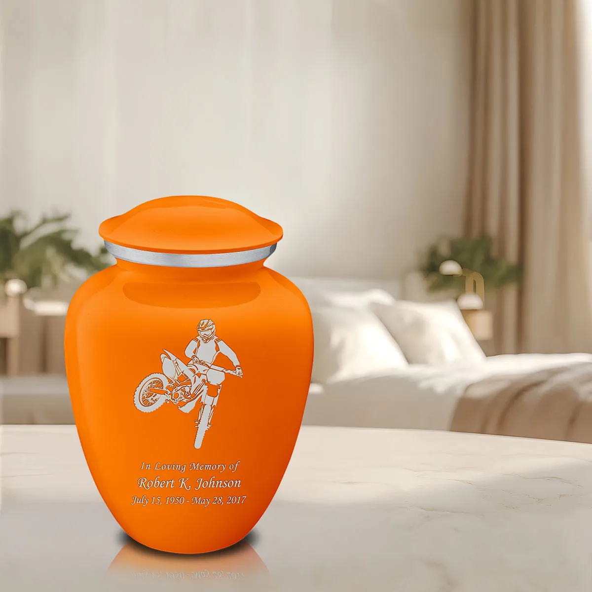 Adult Embrace Burnt Orange Dirt Bike Cremation Urn