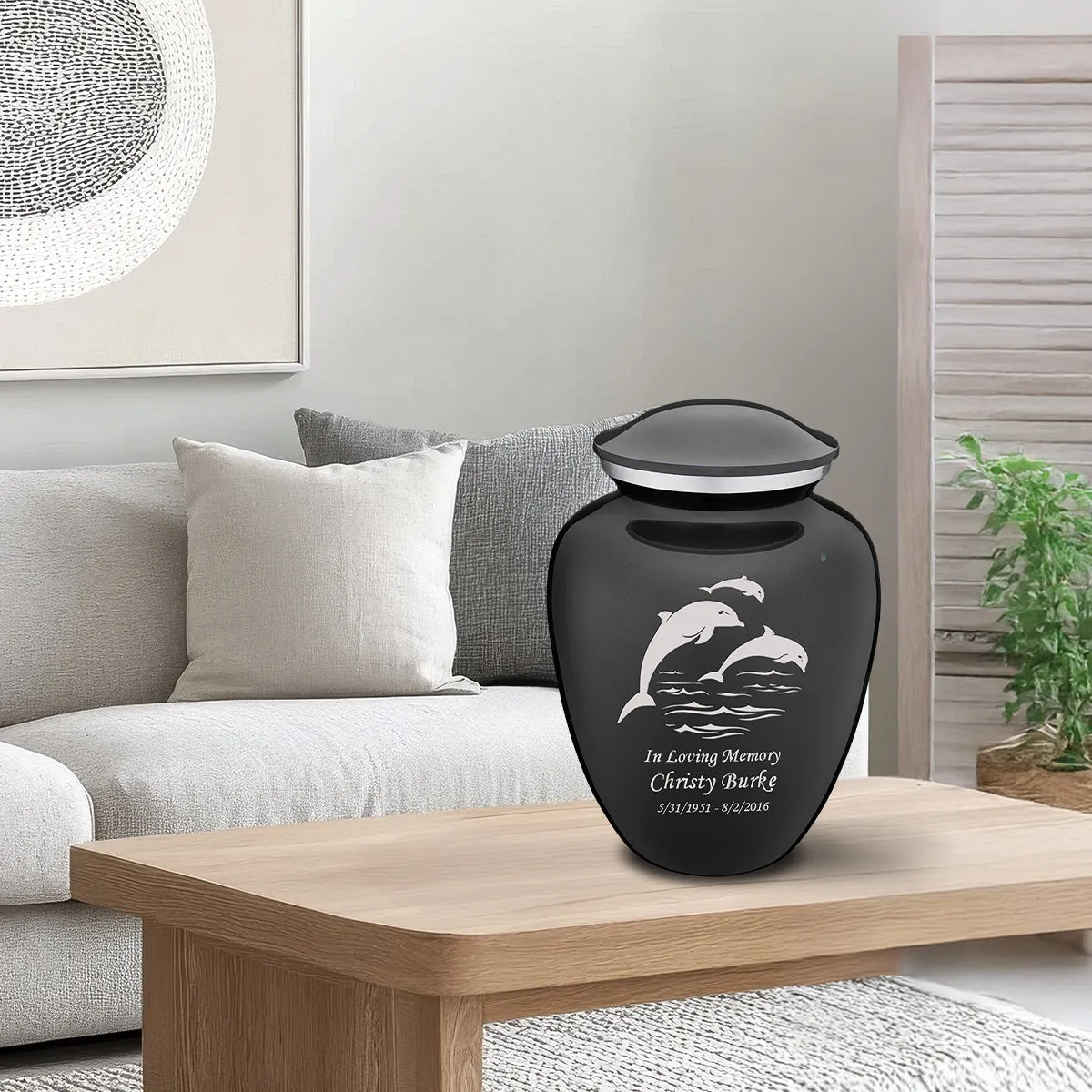 Adult Embrace Charcoal Dolphins Cremation Urn