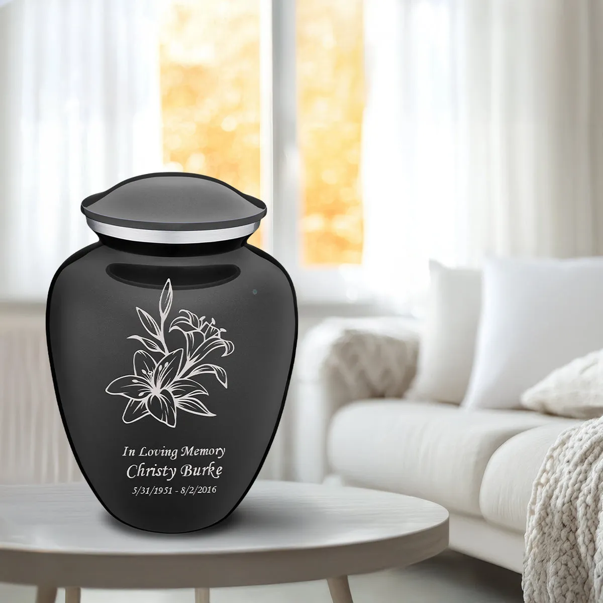 Adult Embrace Charcoal Lily Cremation Urn