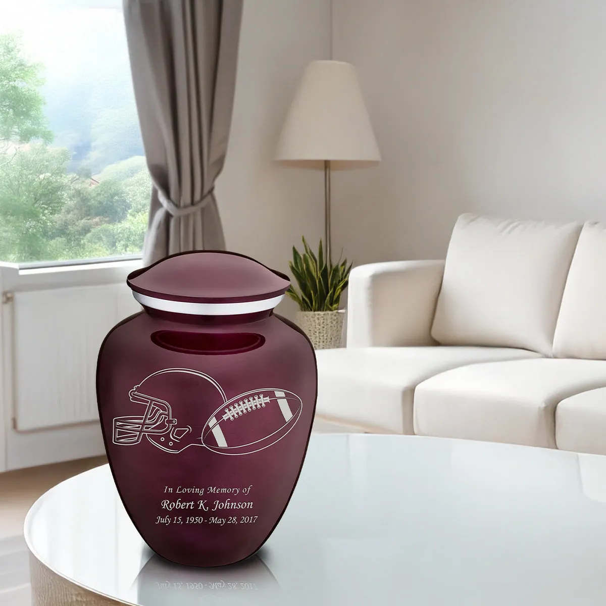 Adult Embrace Cherry Purple Football Cremation Urn