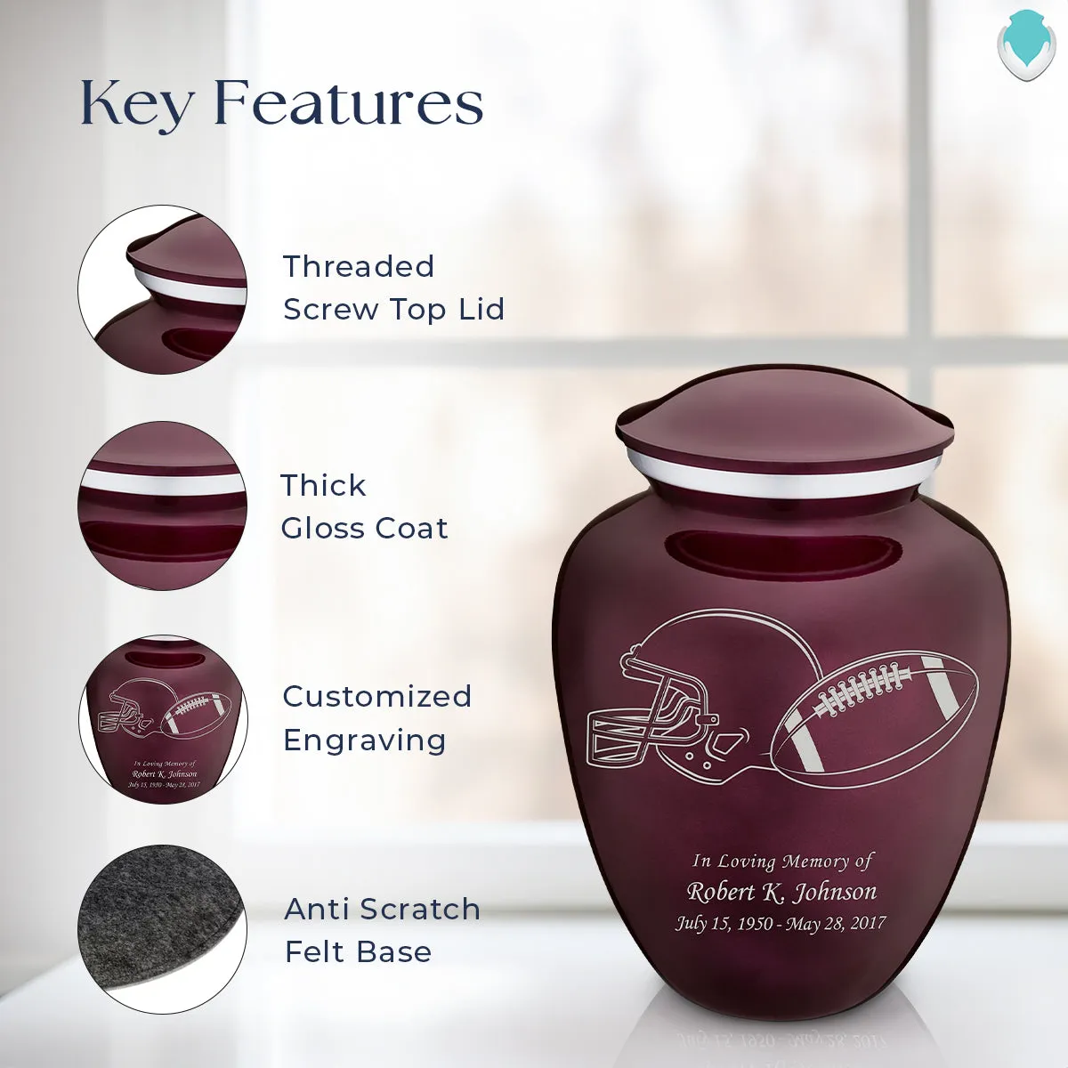 Adult Embrace Cherry Purple Football Cremation Urn
