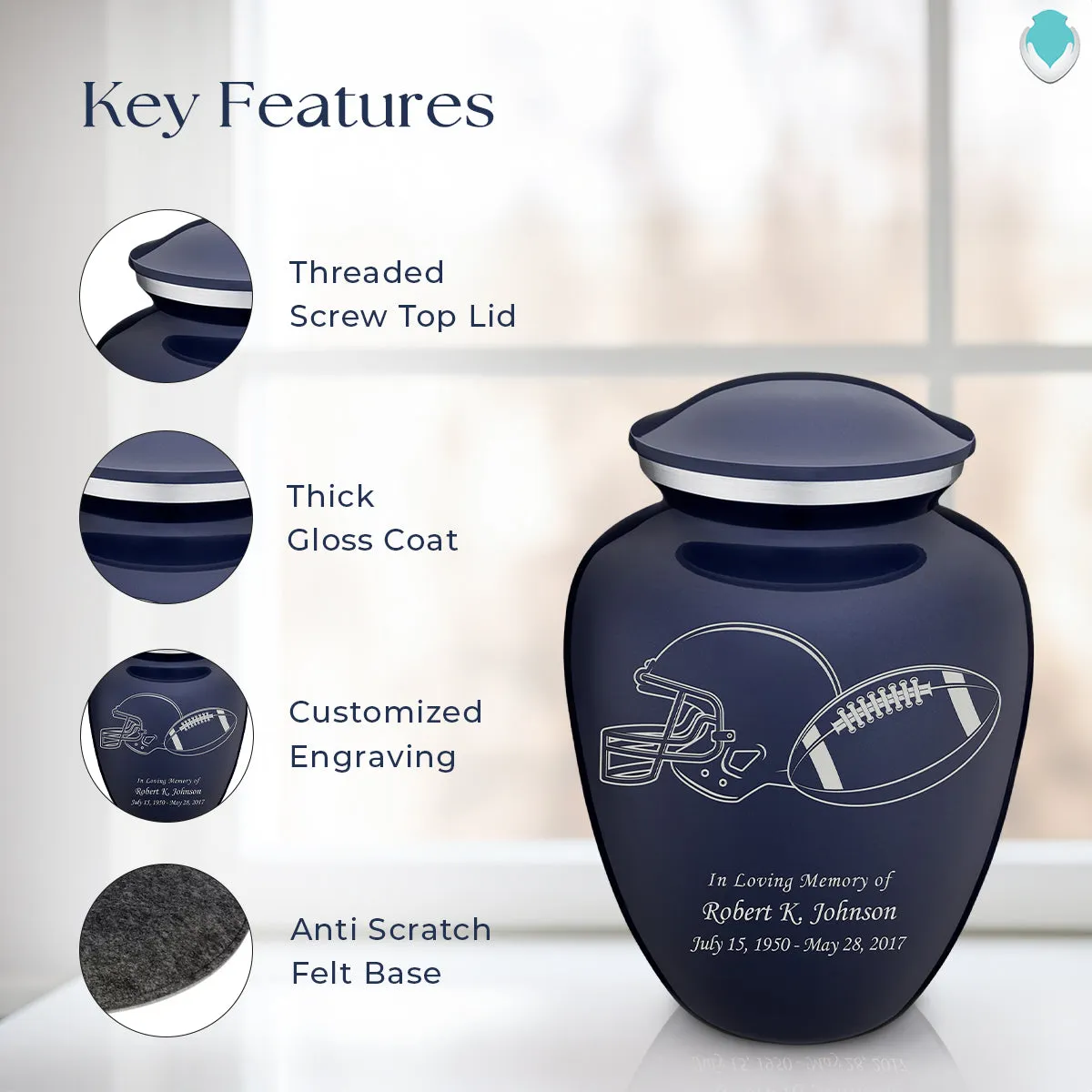 Adult Embrace Cobalt Blue Football Cremation Urn