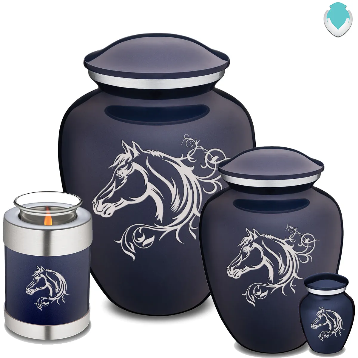Adult Embrace Cobalt Blue Horse Cremation Urn