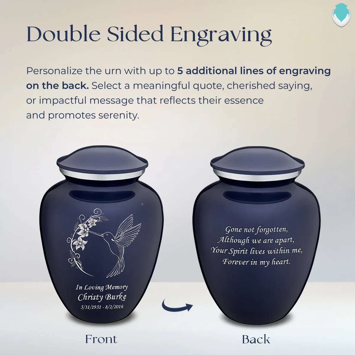 Adult Embrace Cobalt Blue Hummingbird Cremation Urn