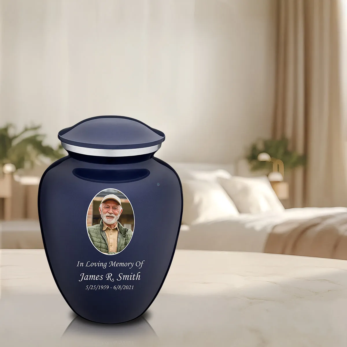 Adult Embrace Cobalt Blue Portrait Cremation Urn