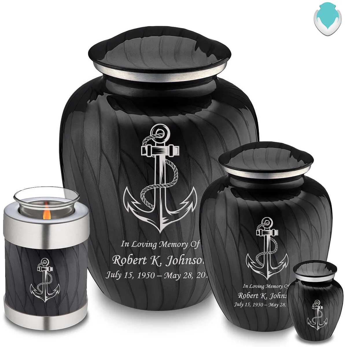 Adult Embrace Pearl Black Anchor Cremation Urn