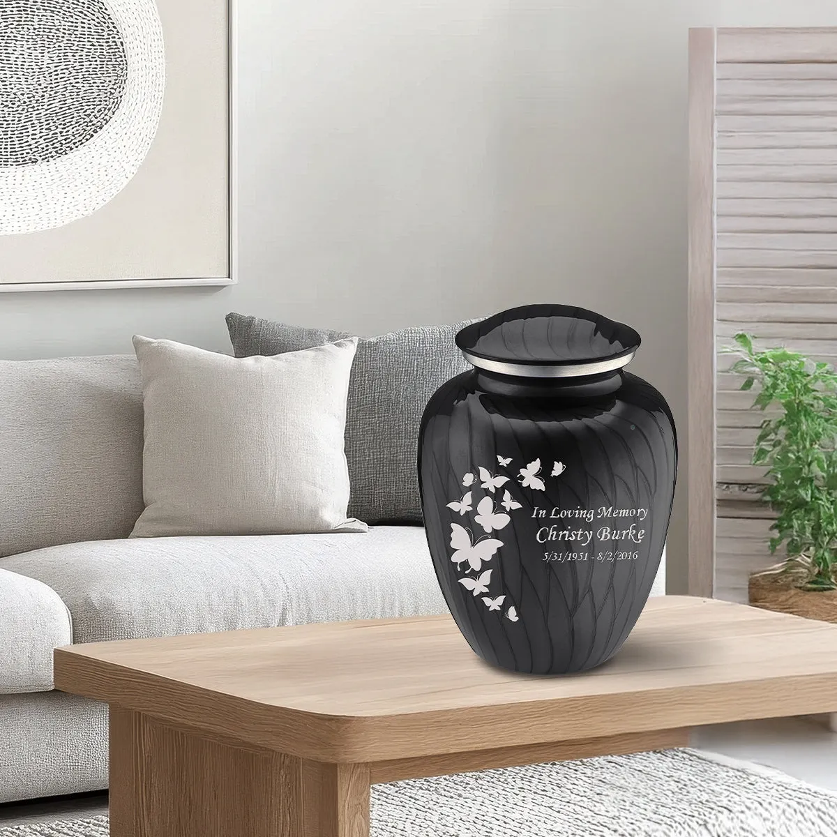 Adult Embrace Pearl Black Butterfly Cremation Urn