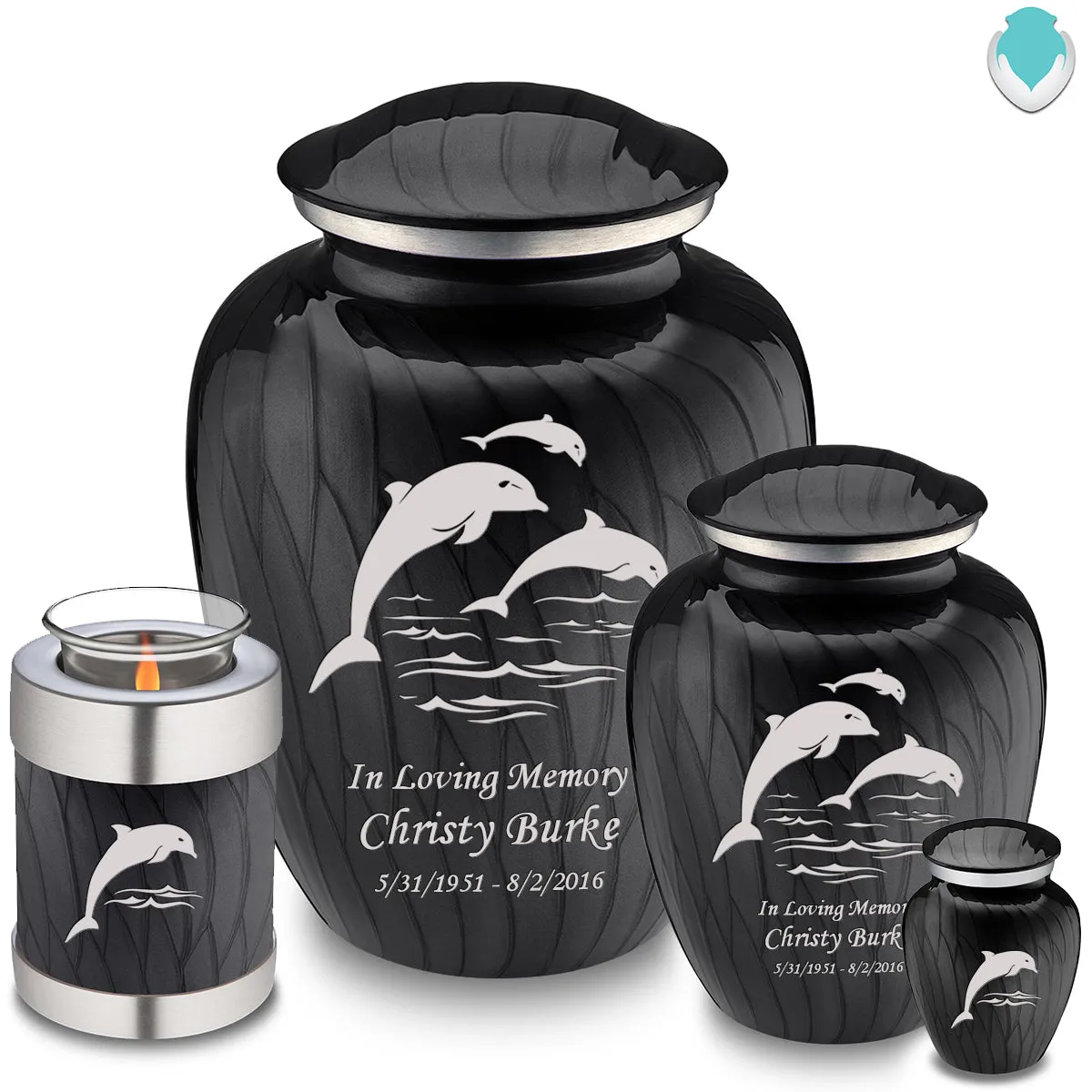 Adult Embrace Pearl Black Dolphin Cremation Urn
