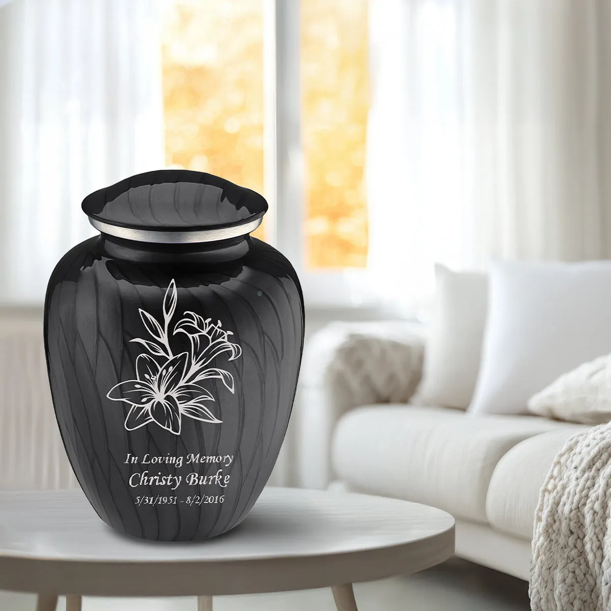 Adult Embrace Pearl Black Lily Cremation Urn