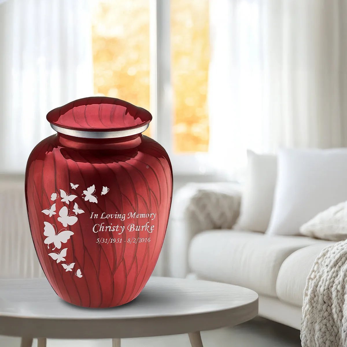 Adult Embrace Pearl Candy Red Butterfly Cremation Urn