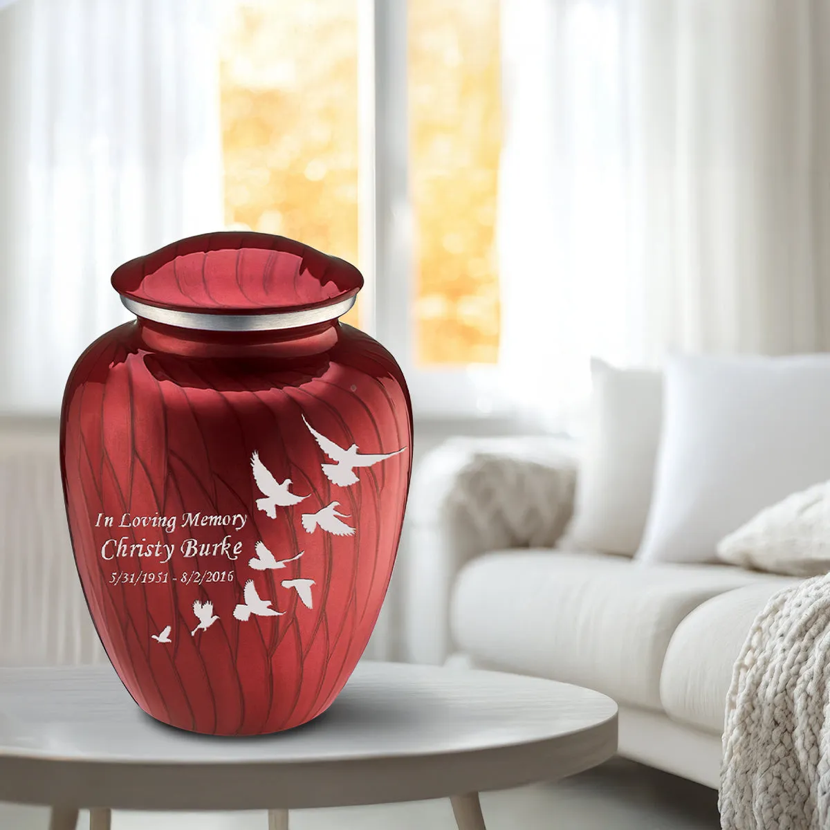 Adult Embrace Pearl Candy Red Doves Cremation Urn