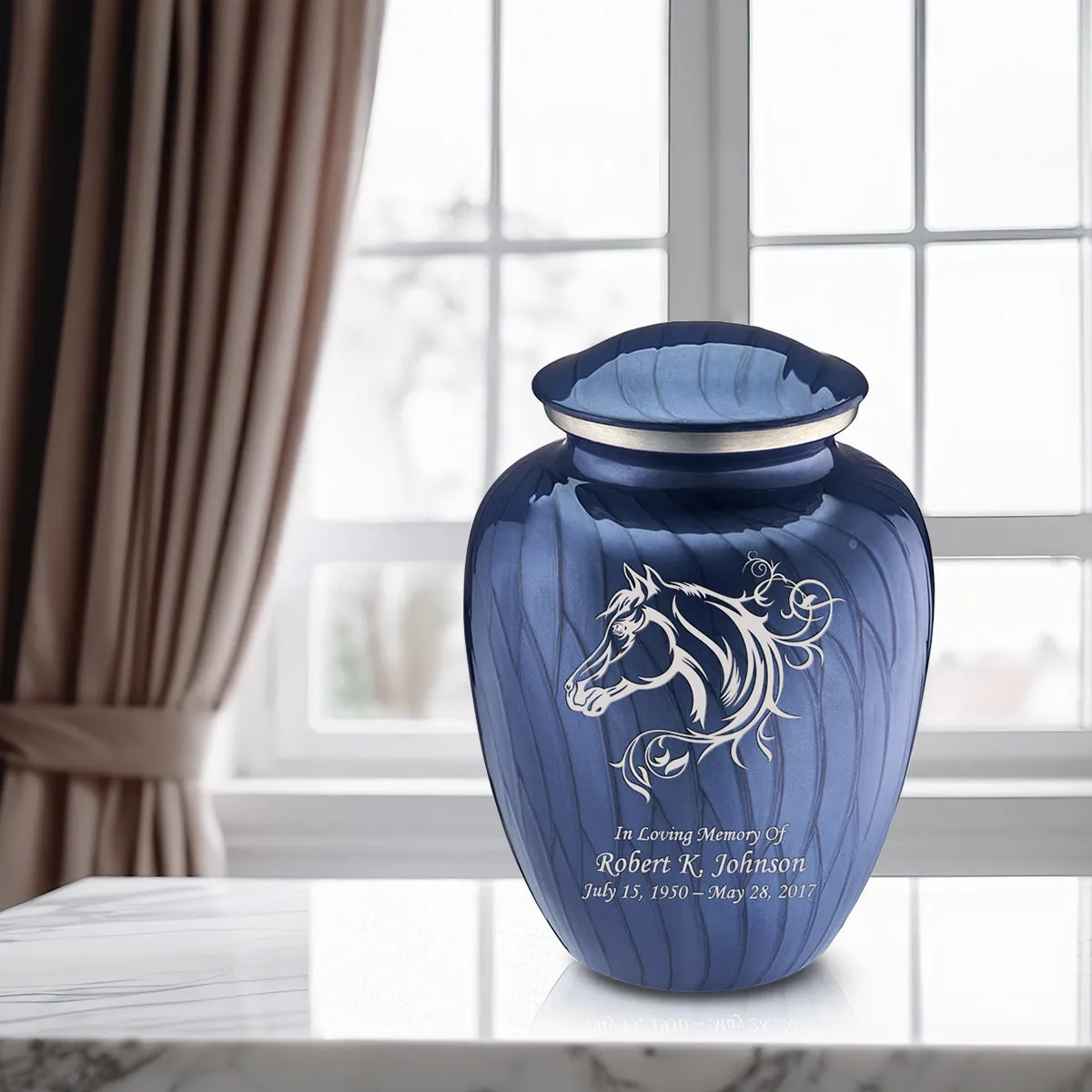 Adult Embrace Pearl Cobalt Blue Horse Cremation Urn