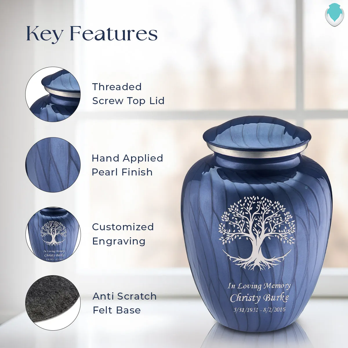Adult Embrace Pearl Cobalt Blue Tree of Life Cremation Urn