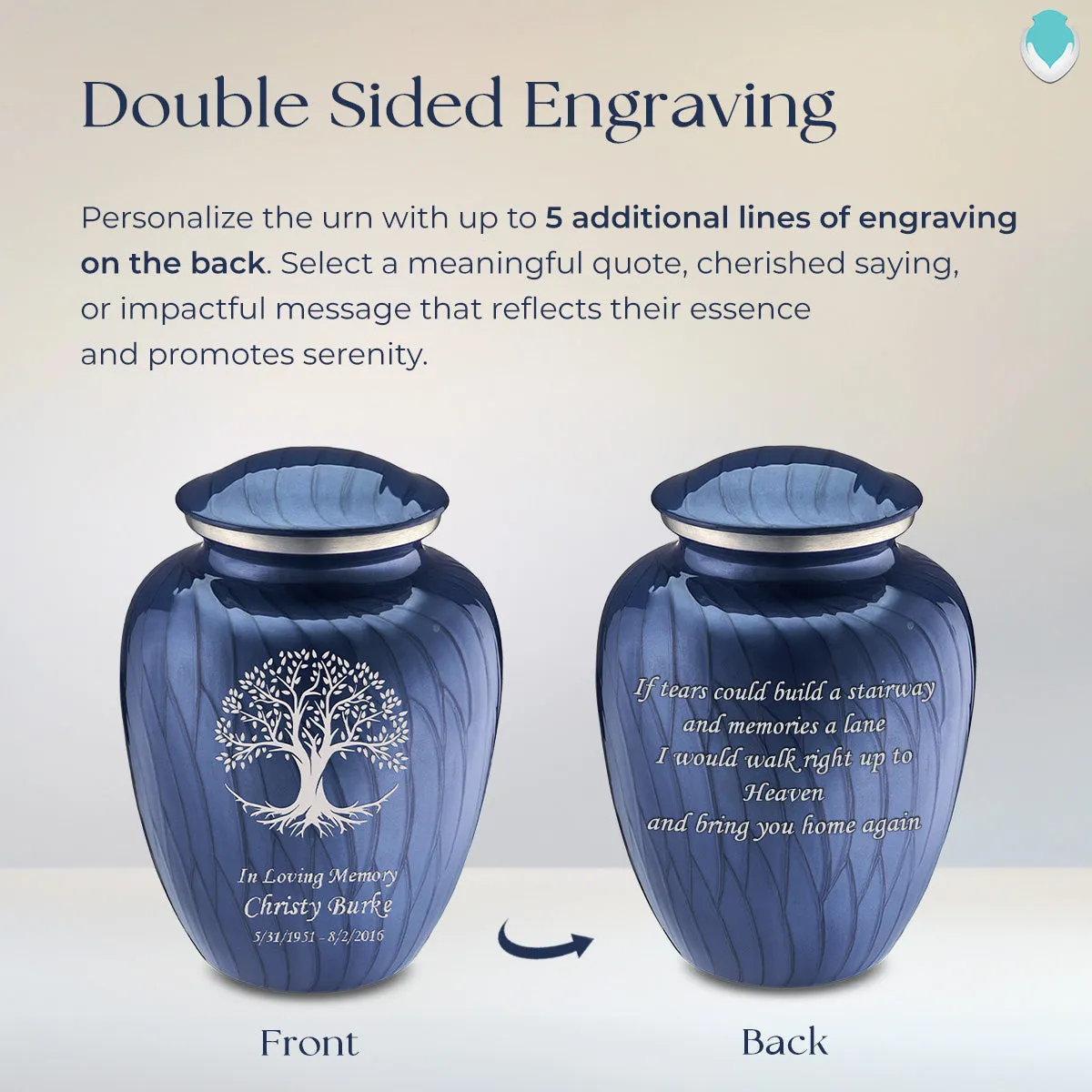 Adult Embrace Pearl Cobalt Blue Tree of Life Cremation Urn