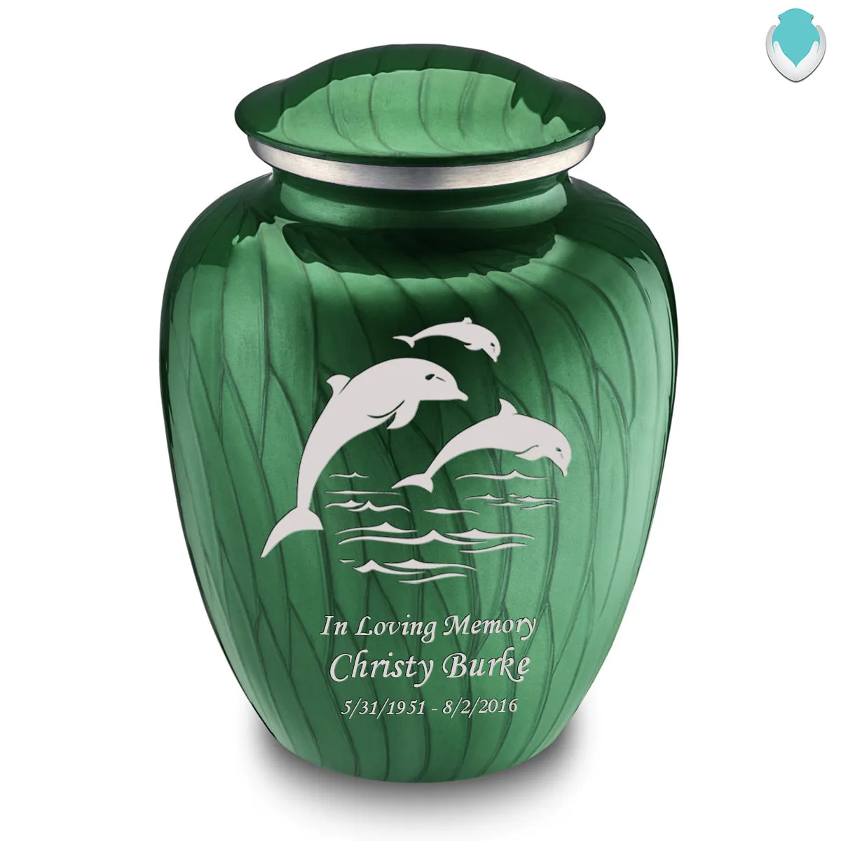 Adult Embrace Pearl Green Dolphins Cremation Urn