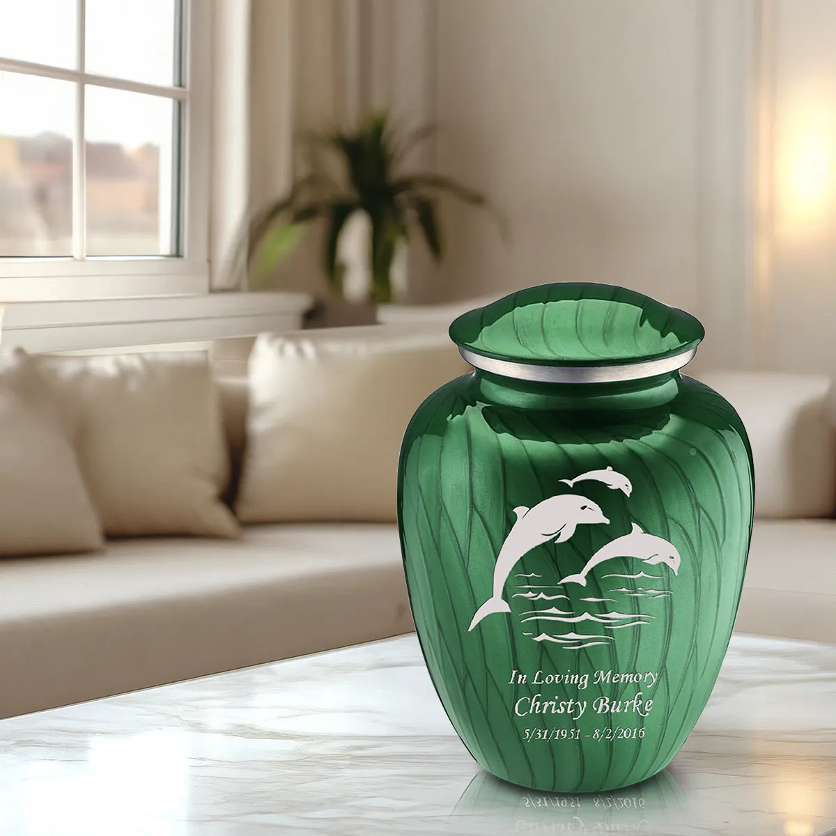 Adult Embrace Pearl Green Dolphins Cremation Urn
