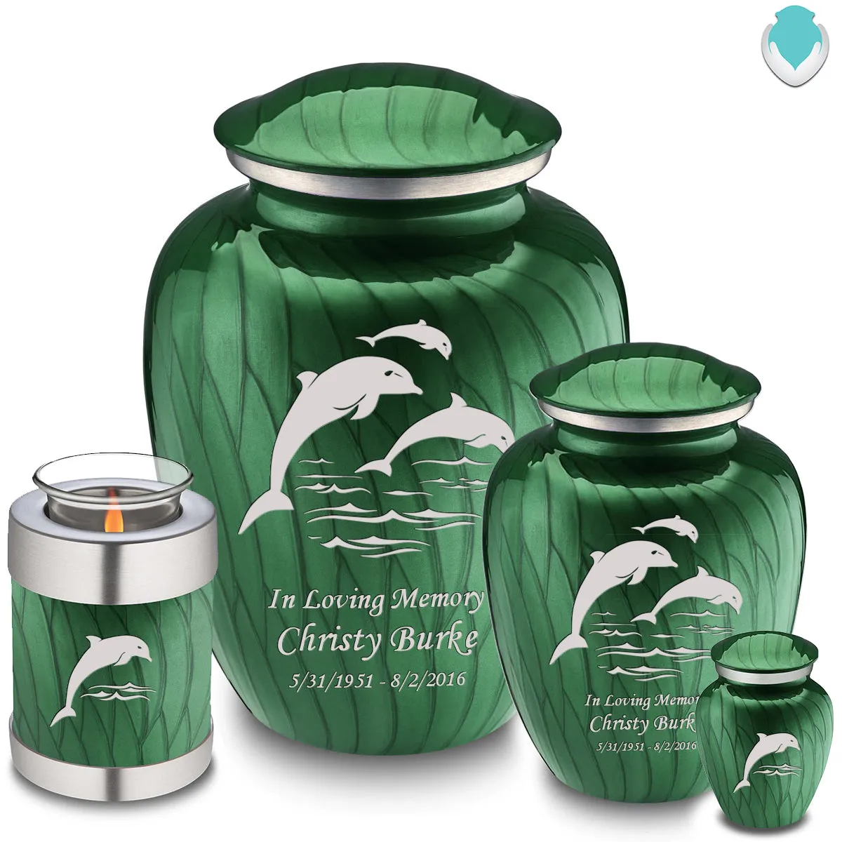 Adult Embrace Pearl Green Dolphins Cremation Urn