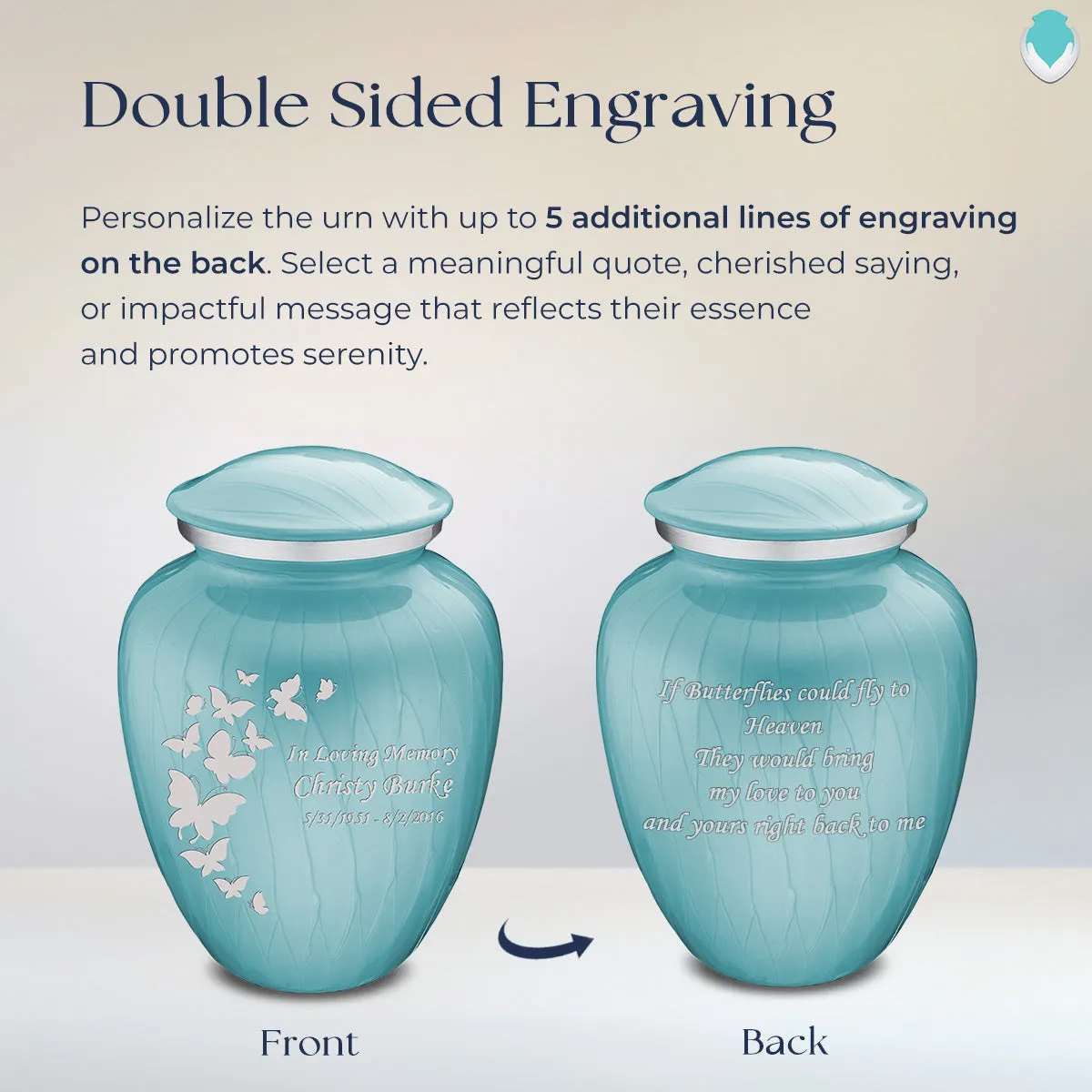 Adult Embrace Pearl Light Blue Butterfly Cremation Urn