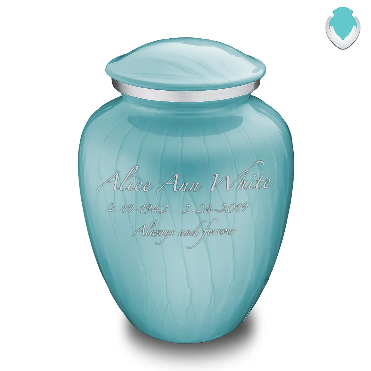 Adult Embrace Pearl Light Blue Custom Engraved Cremation Urn