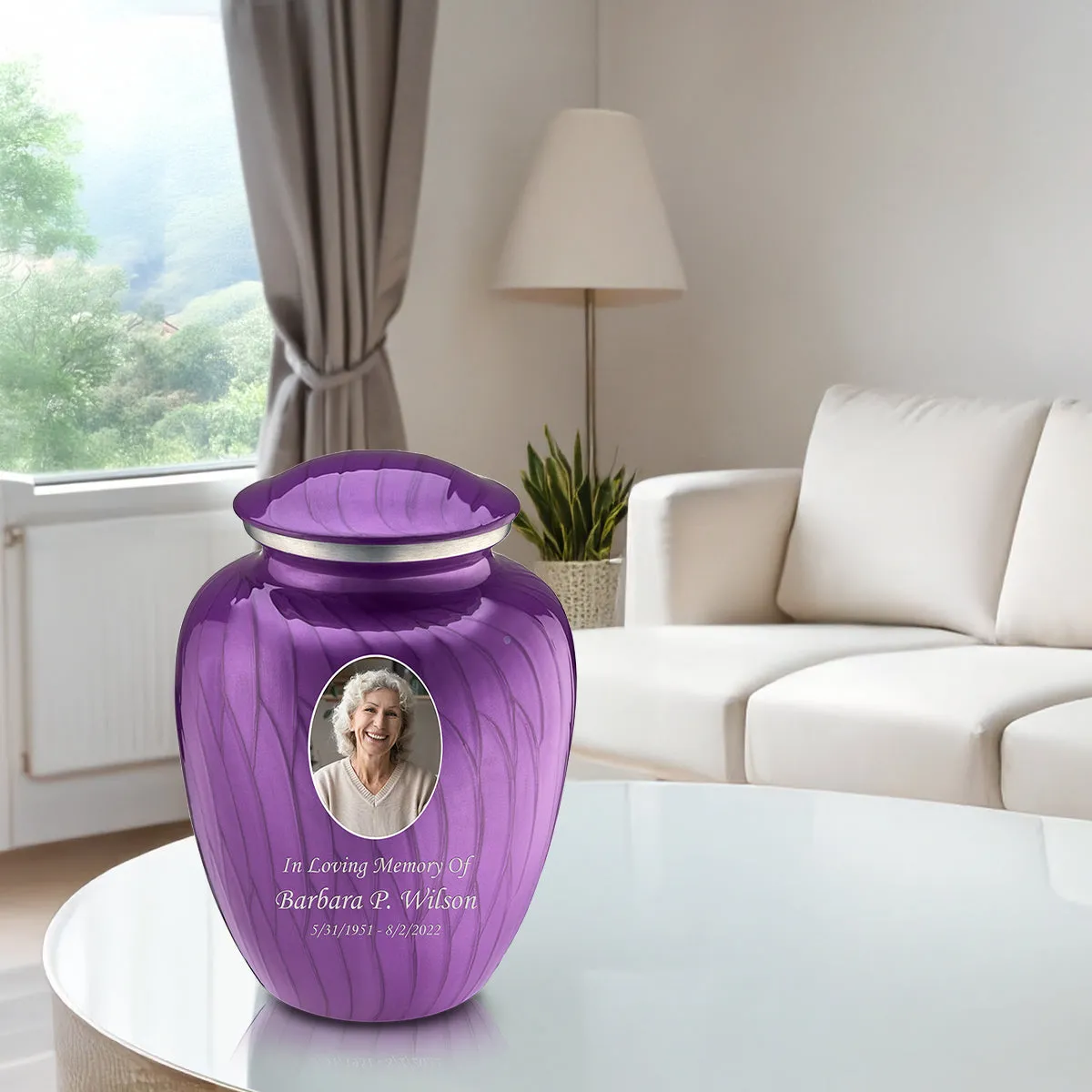 Adult Embrace Pearl Purple Portrait Cremation Urn