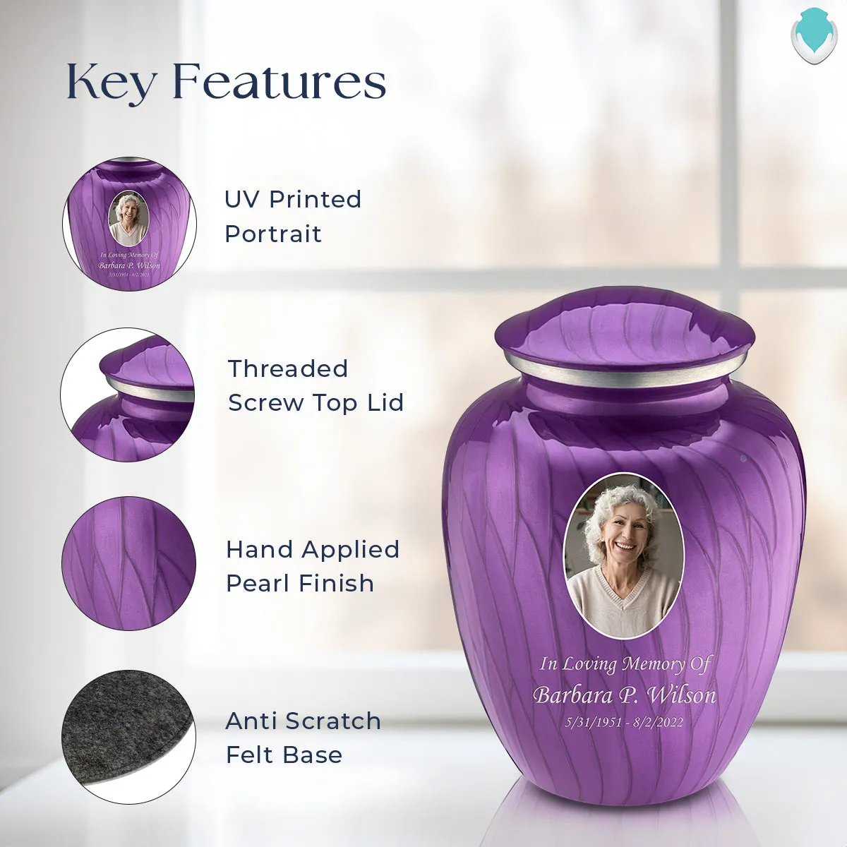 Adult Embrace Pearl Purple Portrait Cremation Urn