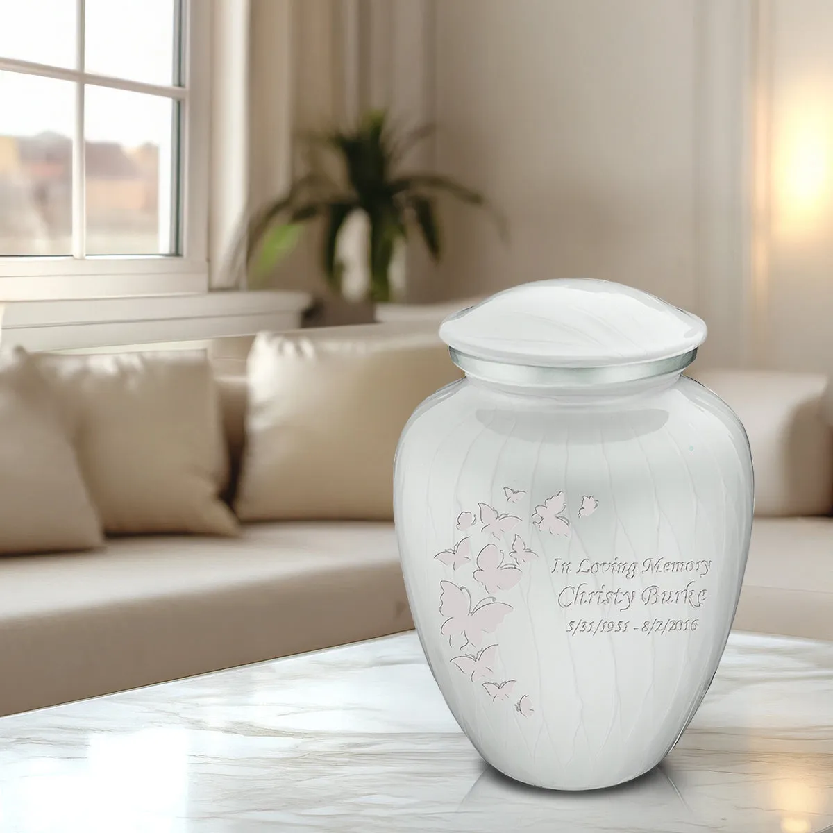 Adult Embrace Pearl White Butterfly Cremation Urn