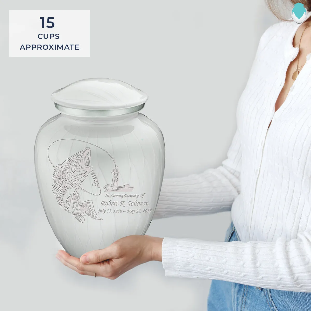 Adult Embrace Pearl White Fishing Cremation Urn