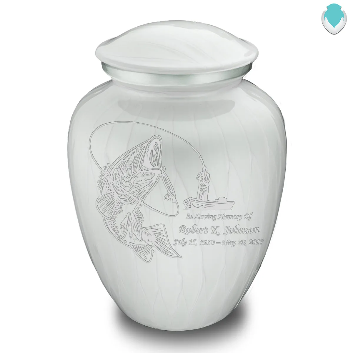 Adult Embrace Pearl White Fishing Cremation Urn