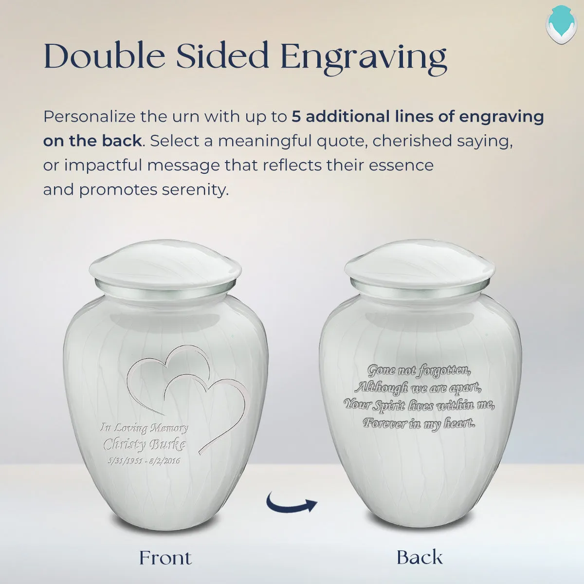 Adult Embrace Pearl White Hearts Cremation Urn