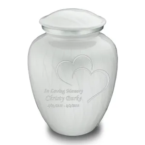 Adult Embrace Pearl White Hearts Cremation Urn