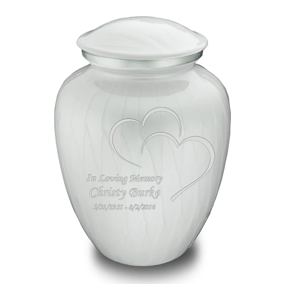 Adult Embrace Pearl White Hearts Cremation Urn