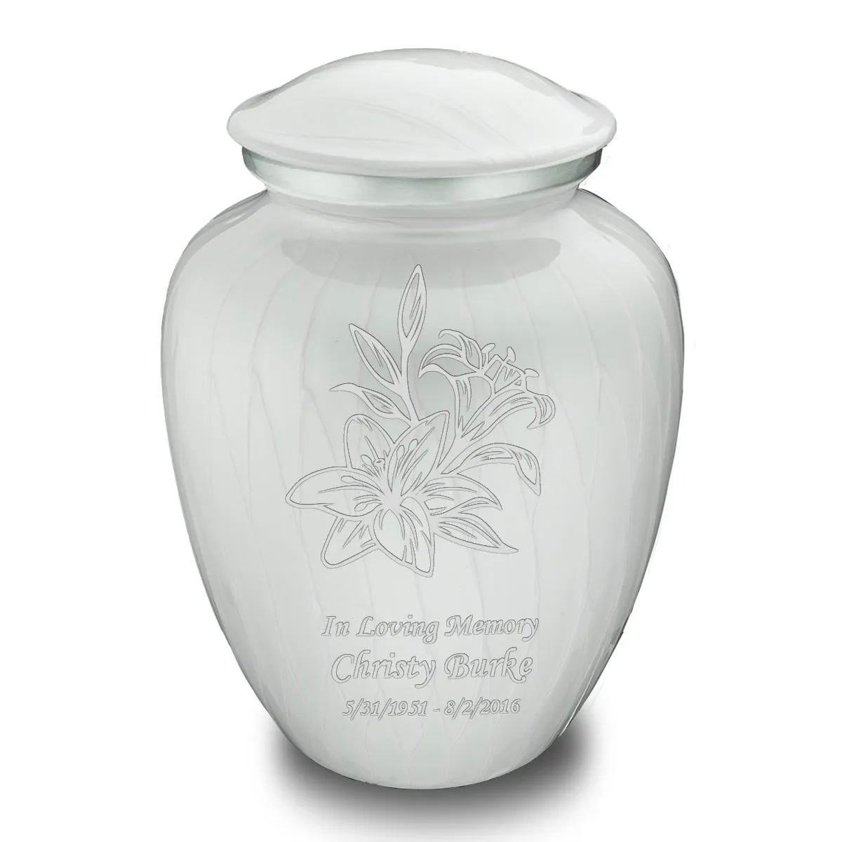 Adult Embrace Pearl White Lily Cremation Urn