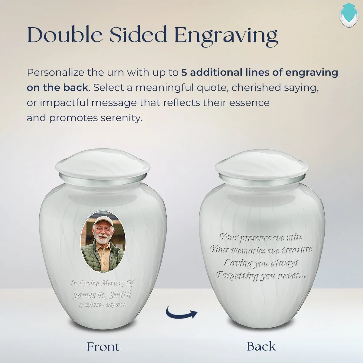 Adult Embrace Pearl White Portrait Cremation Urn